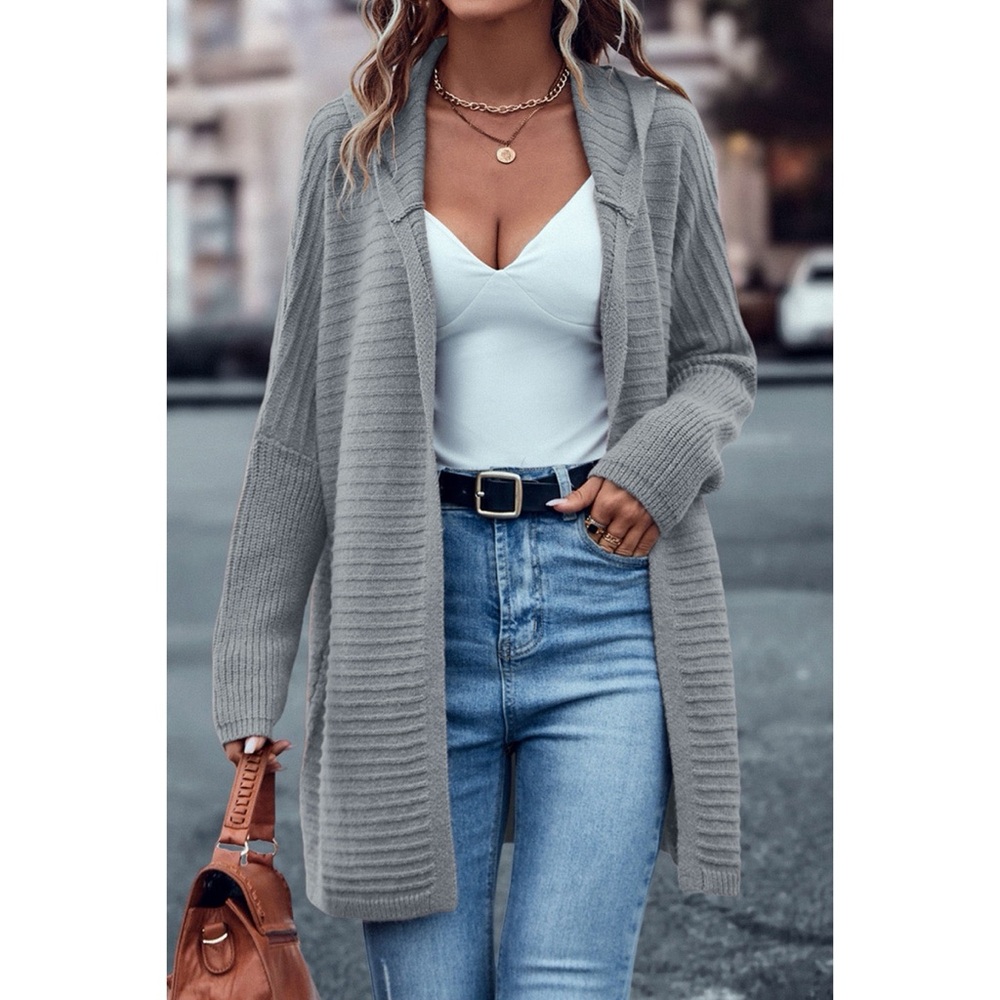 Gray Women's Open Front Hooded Cardigan